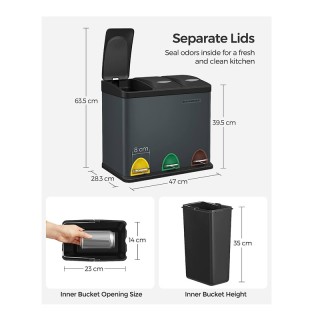 Μεταλλικός Τριπλός Κάδος Απορριμμάτων από Ανοξείδωτο Ατσάλι με 3 Πε... Μεταλλικός Τριπλός Κάδος Απορριμμάτων από Ανοξείδωτο Ατσάλι με 3 Πε...