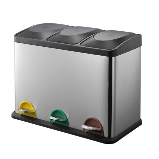 Μεταλλικός Τριπλός Κάδος Απορριμμάτων από Ανοξείδωτο Ατσάλι με 3 Πε...