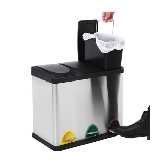Μεταλλικός Τριπλός Κάδος Απορριμμάτων από Ανοξείδωτο Ατσάλι με 3 Πε... Μεταλλικός Τριπλός Κάδος Απορριμμάτων από Ανοξείδωτο Ατσάλι με 3 Πε...