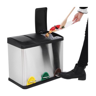 Μεταλλικός Τριπλός Κάδος Απορριμμάτων από Ανοξείδωτο Ατσάλι με 3 Πε... Μεταλλικός Τριπλός Κάδος Απορριμμάτων από Ανοξείδωτο Ατσάλι με 3 Πε...