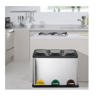 Μεταλλικός Τριπλός Κάδος Απορριμμάτων από Ανοξείδωτο Ατσάλι με 3 Πε... Μεταλλικός Τριπλός Κάδος Απορριμμάτων από Ανοξείδωτο Ατσάλι με 3 Πε...