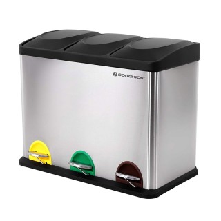 Μεταλλικός Τριπλός Κάδος Απορριμμάτων από Ανοξείδωτο Ατσάλι με 3 Πε...