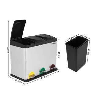 Μεταλλικός Τριπλός Κάδος Απορριμμάτων από Ανοξείδωτο Ατσάλι με 3 Πε... Μεταλλικός Τριπλός Κάδος Απορριμμάτων από Ανοξείδωτο Ατσάλι με 3 Πε...