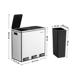 Μεταλλικός Τριπλός Κάδος Απορριμμάτων από Ανοξείδωτο Ατσάλι με 3 Πε... Μεταλλικός Τριπλός Κάδος Απορριμμάτων από Ανοξείδωτο Ατσάλι με 3 Πε...