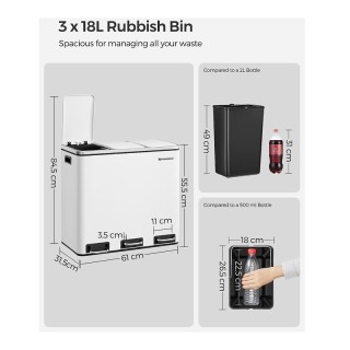 Μεταλλικός Τριπλός Κάδος Απορριμμάτων από Ανοξείδωτο Ατσάλι με 3 Πε...