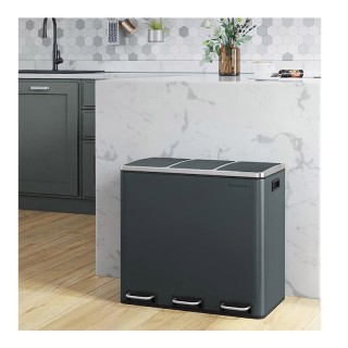 Μεταλλικός Τριπλός Κάδος Απορριμμάτων από Ανοξείδωτο Ατσάλι με 3 Πε... Μεταλλικός Τριπλός Κάδος Απορριμμάτων από Ανοξείδωτο Ατσάλι με 3 Πε...