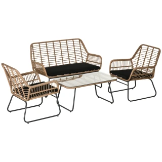 Outsunny Gartenmöbel-Set aus PE-Rattan mit 2 Sesseln, Sofa und …