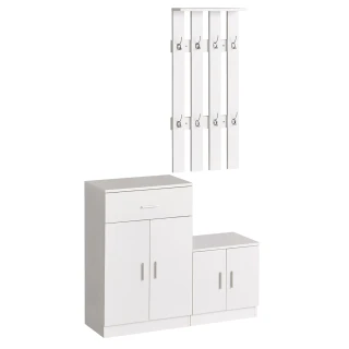 Homcom entrance furniture with shoe rack and hanger in white wood...