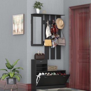 Σχάρα επίπλων εισόδου HOMCOM με σχάρα παπουτσιών και καθρέφτη, σε μ...