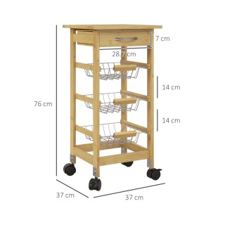 Τρόλεϊ κουζίνας HOMCOM με ρόδες, συρτάρι και 3 καλάθια από συρμάτιν...