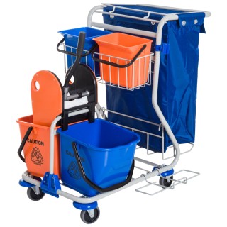 Homcom Professional Cleaning Cart with 4 Buckets 18L / 6L Blue and ...