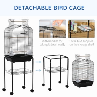 PawHut Bird Cage με 3 κούρνιες, 2 μπολ και 2 πλαϊνές πόρτες, σε ατσ...