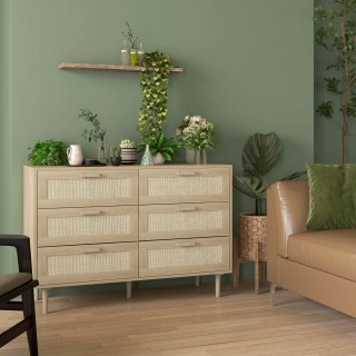 HOMCOM Συρταριέρα με 6 συρτάρια σε ξύλο και μπαστούνι σε στυλ Boho ... HOMCOM Συρταριέρα με 6 συρτάρια σε ξύλο και μπαστούνι σε στυλ Boho ...