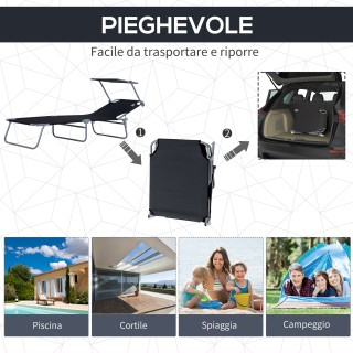 Ξαπλώστρα Outsunny με Μαύρη Ανακλινόμενη Πλάτη Πτυσσόμενης Οροφής 8...