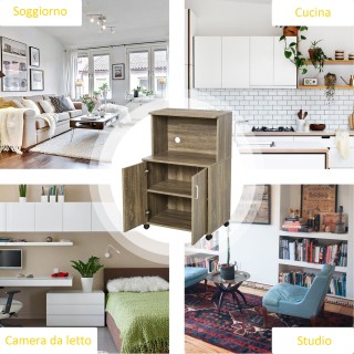 Ντουλάπι κουζίνας πολλαπλών χρήσεων HOMCOM με 4 ρόδες, ντουλάπι και... Ντουλάπι κουζίνας πολλαπλών χρήσεων HOMCOM με 4 ρόδες, ντουλάπι και...