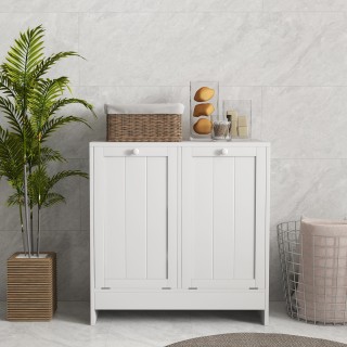 kleankin Ντουλάπι πλυντηρίου με 2 Ξύλινες θήκες, 66x33x68cm, Λευκό ...