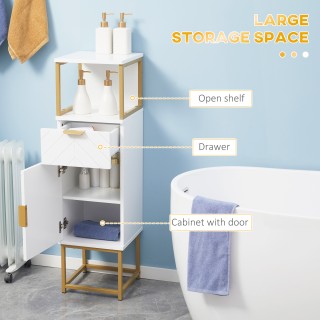 kleankin κολώνα μπάνιου με συρτάρι, ντουλάπι και ράφι από ξύλο και ...