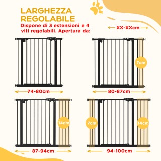PawHut Ρυθμιζόμενη πύλη σκύλου έως 100 cm χωρίς βίδες με 2 προεκτάσ...