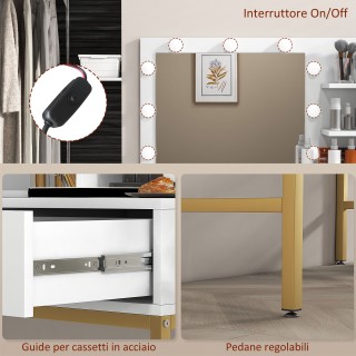 HOMCOM Μπουντουάρ με καθρέφτη, 2 συρτάρια, 5 ράφια και σκαμπό, από ...