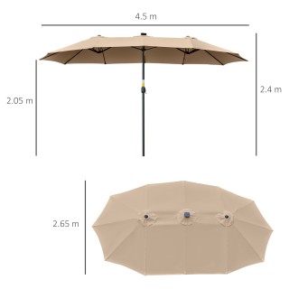 Outsunny Double Parasol Garden 4,5m με 48 LED φώτα και μανιβέλα, Χα...