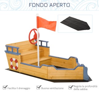 Outsunny Pirate Ship Ξύλινο Sandpit για Παιδιά με Αποθηκευτικό χώρο...