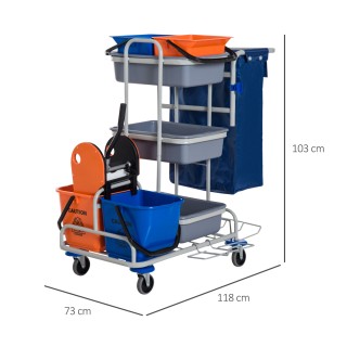 Homcom Professional Cleaning Cart with 4 Bucket Wheels Canvas Bag, ...
