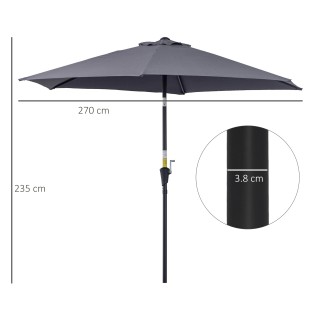 Outsunny Tiltable Garden Parasol, Άνοιγμα μανιβέλας, Φ2,7x2,35m Γκρ...