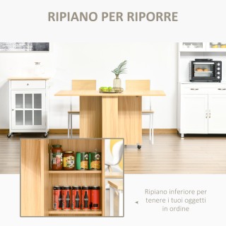 Ξύλινο Πτυσσόμενο Τροχήλατο Τραπέζι Κουζίνας 140 x 80 x 74 cm HOMCO...