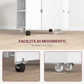 Τραπέζι HOMCOM Πτυσσόμενο φύλλο με ράφια 3 επιπέδων, κουτί και ρόδε...