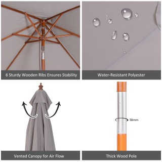 Outsunny ανακλινόμενη ομπρέλα κήπου 2x1,5m, 6 νευρώσεις και γκρι ξύ... Outsunny ανακλινόμενη ομπρέλα κήπου 2x1,5m, 6 νευρώσεις και γκρι ξύ...