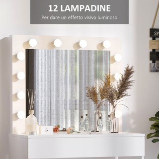 Σετ τραπεζιού μακιγιάζ Homcom με συρτάρι και σκαμπό LED 12 φώτα καθ...