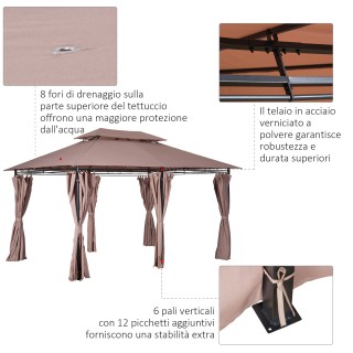 Outsunny Steel Gazebo με Διπλή Στέγη και Χακί Αδιάβροχες Τέντες 4 x... Outsunny Steel Gazebo με Διπλή Στέγη και Χακί Αδιάβροχες Τέντες 4 x...
