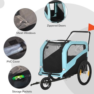 PawHut Bike Trailer για σκύλους 30kg max με 2 εισόδους και τσέπες α... PawHut Bike Trailer για σκύλους 30kg max με 2 εισόδους και τσέπες α...