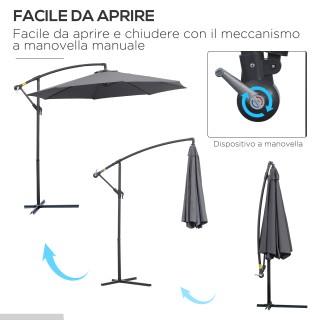 Ανακλινόμενη ομπρέλα κήπου Outsunny Deluxe με μανιβέλα, Φ3m Γκρι 84...