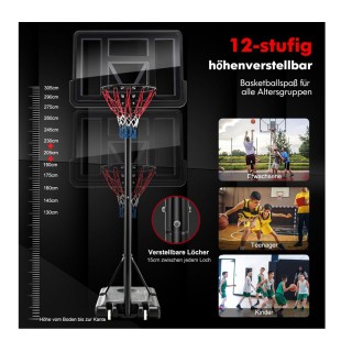 Παιδική Φορητή Μπασκέτα με Βάση και 2 Ρόδες 1.3 - 3.05 m Costway SP...