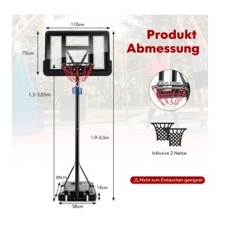 Παιδική Φορητή Μπασκέτα με Βάση και 2 Ρόδες 1.3 - 3.05 m Costway SP... Παιδική Φορητή Μπασκέτα με Βάση και 2 Ρόδες 1.3 - 3.05 m Costway SP...