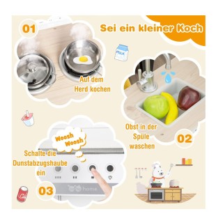 Παιδική Ξύλινη Γωνιακή Κουζίνα με Ψυγείο 65 x 60 x 85 cm Costway TP...