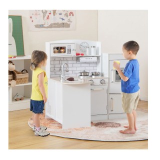 Παιδική Ξύλινη Γωνιακή Κουζίνα με Ψυγείο 65 x 60 x 85 cm Costway TP...