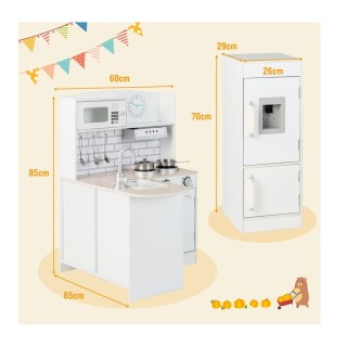 Παιδική Ξύλινη Γωνιακή Κουζίνα με Ψυγείο 65 x 60 x 85 cm Costway TP...