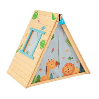 Παιδική Ξύλινη Τριγωνική Σκηνή με Τοίχο Αναρρίχησης 115 x 77 x 100 ...