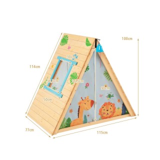 Παιδική Ξύλινη Τριγωνική Σκηνή με Τοίχο Αναρρίχησης 115 x 77 x 100 ...
