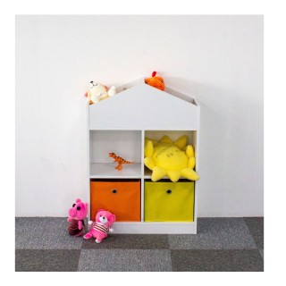 Παιδική Ξύλινη Βιβλιοθήκη με 2 Ράφια και 2 Υφασμάτινα Κουτιά Αποθήκ...