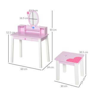 Παιδικό Ξύλινο Μπουντουάρ με Καθρέπτη και Σκαμπό 60 x 34 x 93 cm HO...