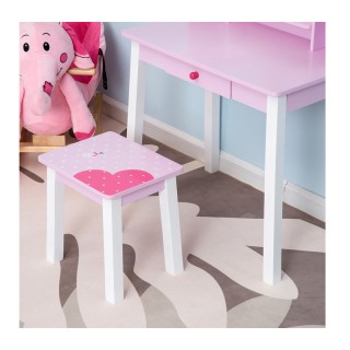 Παιδικό Ξύλινο Μπουντουάρ με Καθρέπτη και Σκαμπό 60 x 34 x 93 cm HO...