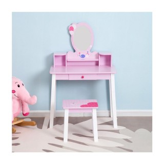 Παιδικό Ξύλινο Μπουντουάρ με Καθρέπτη και Σκαμπό 60 x 34 x 93 cm HO...