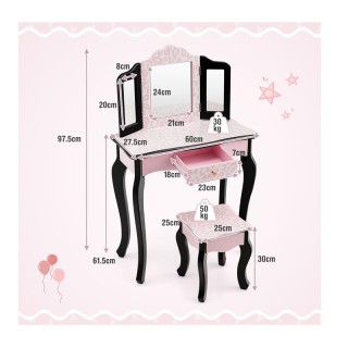 Παιδικό Ξύλινο Μπουντουάρ με Καθρέπτη και Σκαμπό 60 x 27.5 x 97.5 c... Παιδικό Ξύλινο Μπουντουάρ με Καθρέπτη και Σκαμπό 60 x 27.5 x 97.5 c...