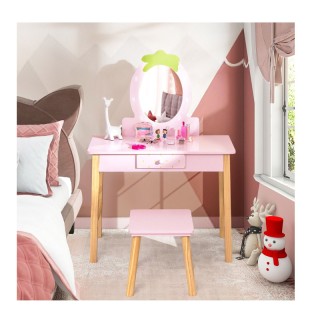 Παιδικό Ξύλινο Μπουντουάρ με Καθρέπτη και Σκαμπό 70 x 34 x 100 cm C...