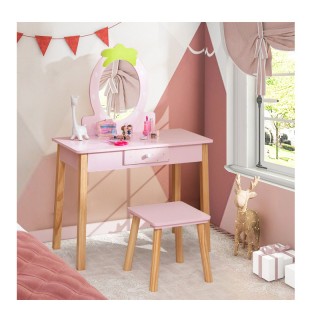 Παιδικό Ξύλινο Μπουντουάρ με Καθρέπτη και Σκαμπό 70 x 34 x 100 cm C...