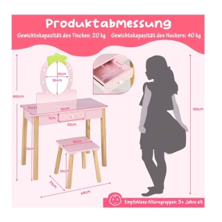 Παιδικό Ξύλινο Μπουντουάρ με Καθρέπτη και Σκαμπό 70 x 34 x 100 cm C...