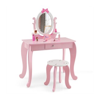 Παιδικό Ξύλινο Μπουντουάρ με Καθρέπτη και Σκαμπό 70 x 34 x 101 cm C...